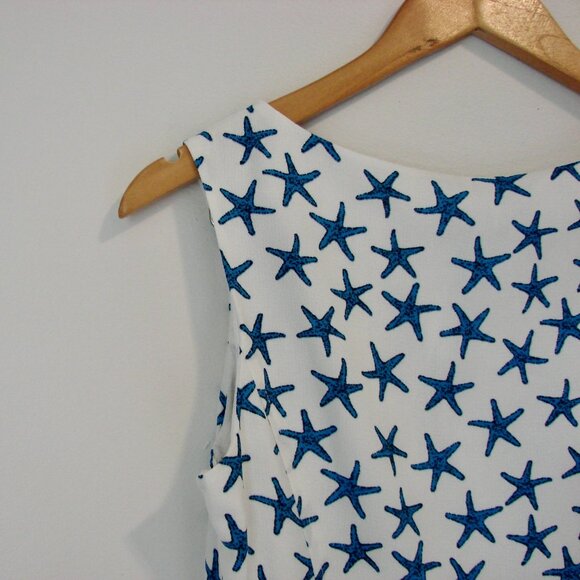 Shift Midi Dress Blue White Summer Starfish Sleeveless A-Line Office Nine West 4 - Picture 13 of 14
